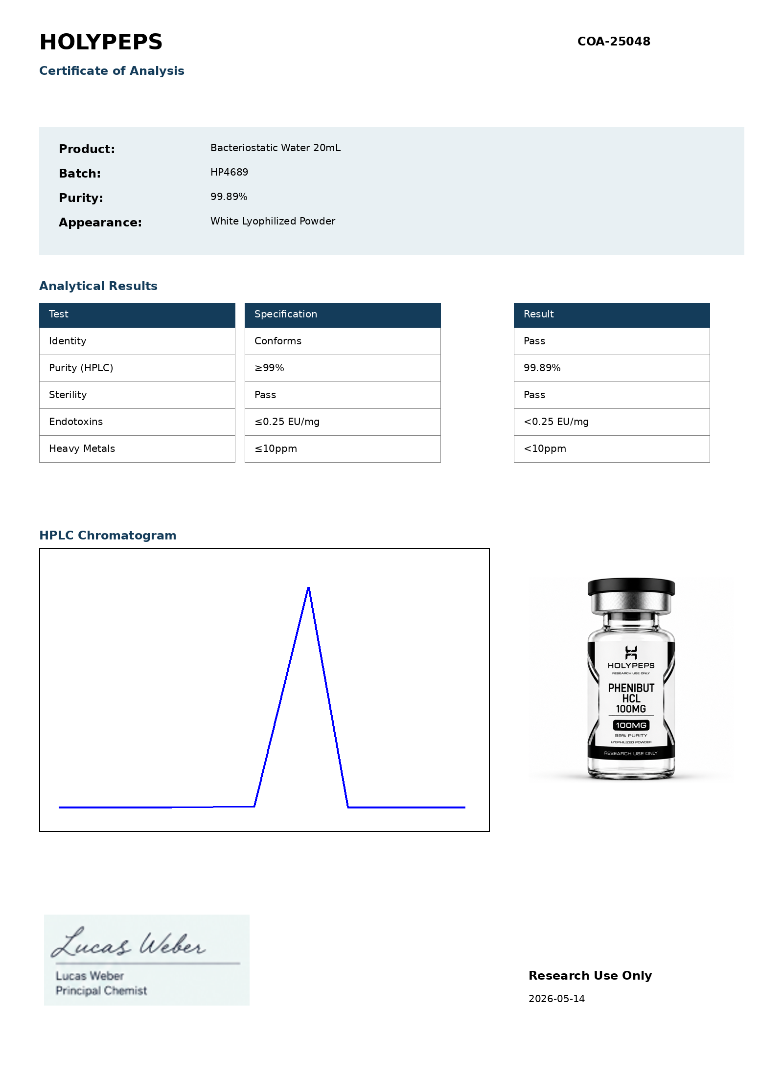 Bacteriostatic Water 20mL - Sterile Mixing Solution